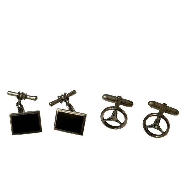 Two pairs of Elegant Black and Silver Cufflinks Set. Both is sliver 925 stamps